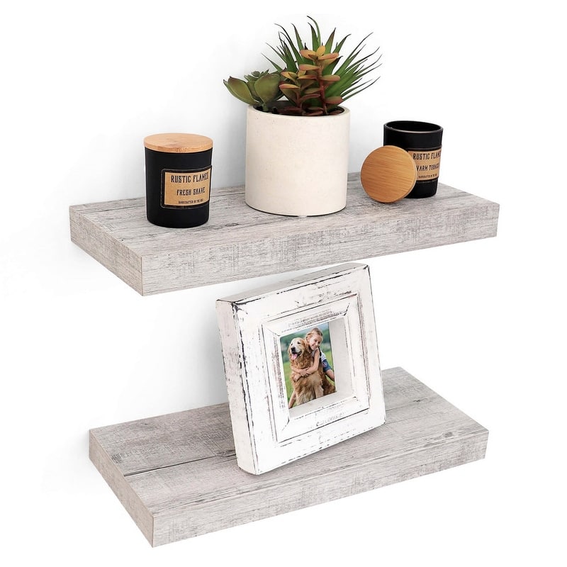 Beautiful 16" Rustic Grey Wall Mounted Floating Shelves, Wooden Storage